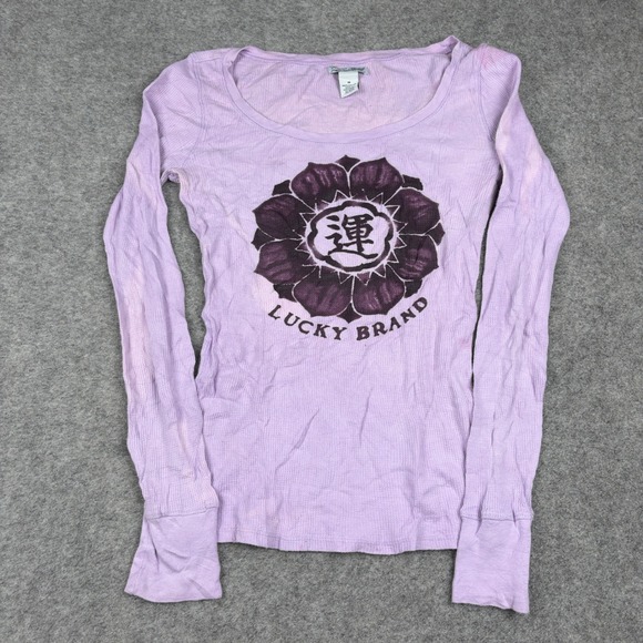 Lucky Brand Tops - Lucky Brand Thermal Shirt Women Medium Purple Y2K Flower Graphic Waffle Knit